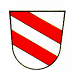 LogoWappen der Stadt Landau a.d.Isar; In Silber zwei rote Schrägbalken.