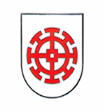 LogoWappen der Stadt Mühldorf a.Inn; In Silber ein rotes Mühlrad.